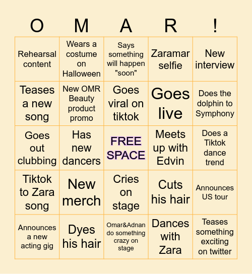 October/Novembermar 2025 Bingo Card