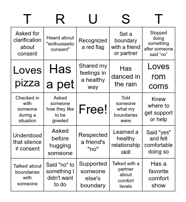 In Crust We Trust: Consent Bingo Card