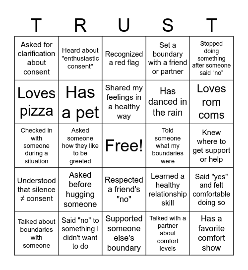 In Crust We Trust: Consent Bingo Card