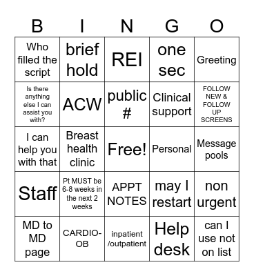Pink Lady's Bingo Card