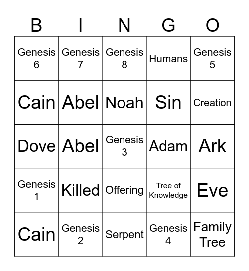 Genesis 1-5 Bingo Card