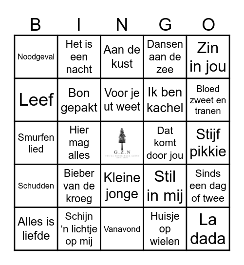 G.Z.N. muziek bingo Nederlands Bingo Card