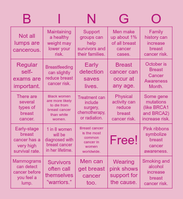 Think Pink Bingo Card