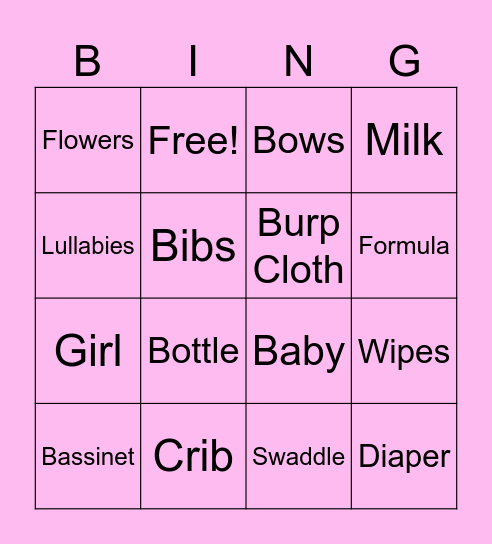 Joley's Baby Shower Bingo Card