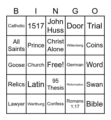 Reformation Bingo Card