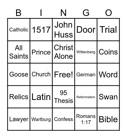 Reformation Bingo Card