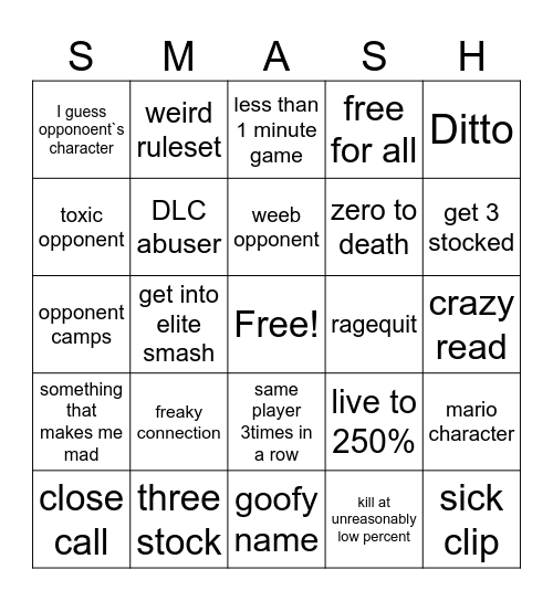 smahs elite video Bingo Card