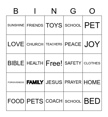 BLESSINGS BINGO Card