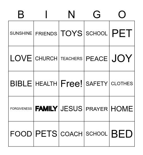 BLESSINGS BINGO Card