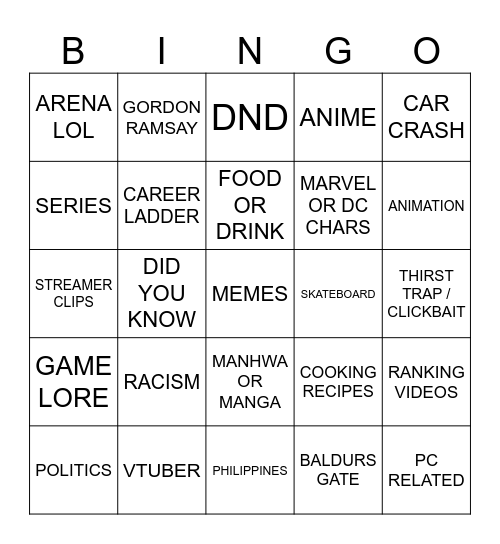 BIBIBIBIBINGOOO Bingo Card