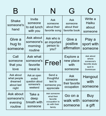 Social Skills Bingo Card