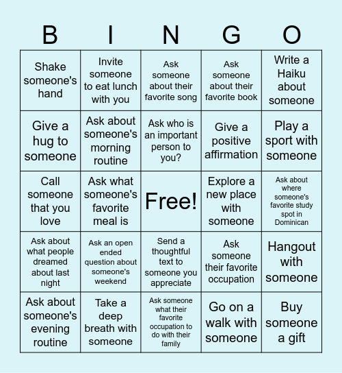 Social Skills Bingo Card