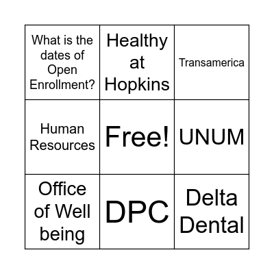Benefits Fair Bingo Card
