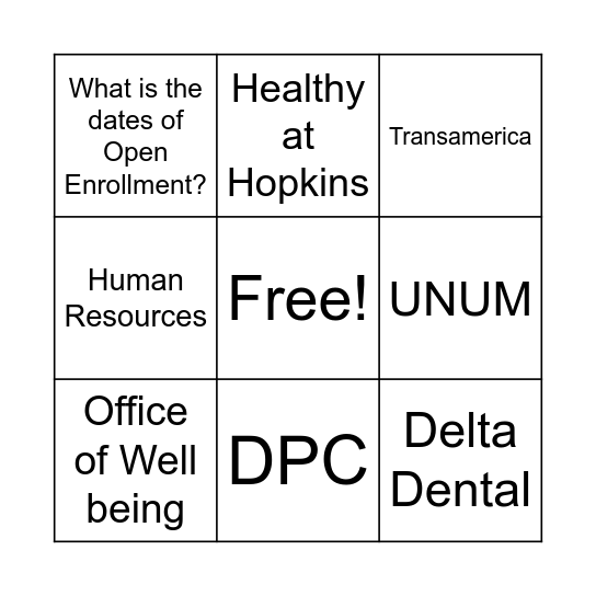Benefits Fair Bingo Card
