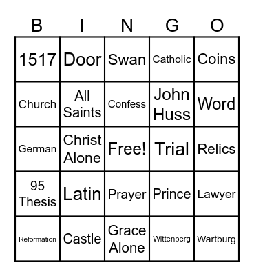 Reformation Bingo Card