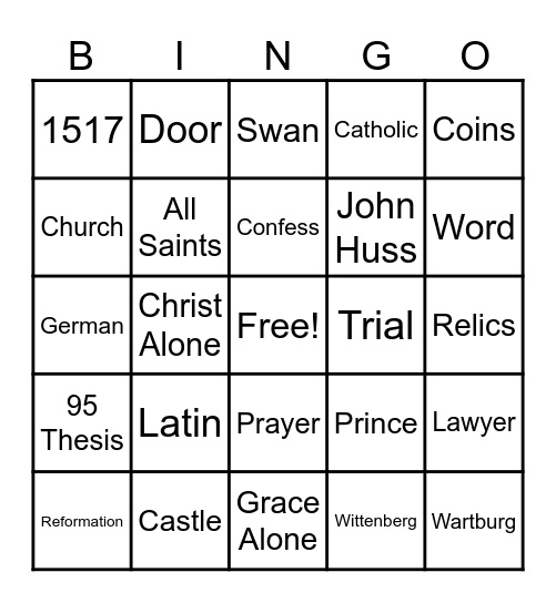 Reformation Bingo Card