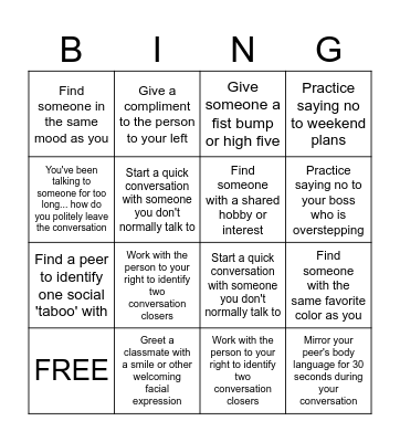Social Skills BINGO Card
