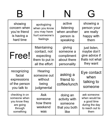 Building and maintaining relationships Bingo Card