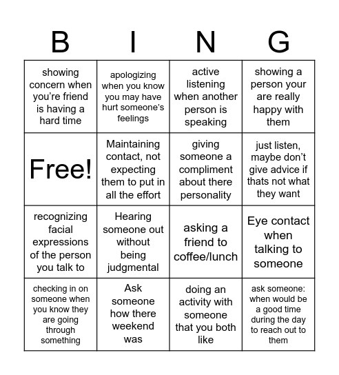 Building and maintaining relationships Bingo Card