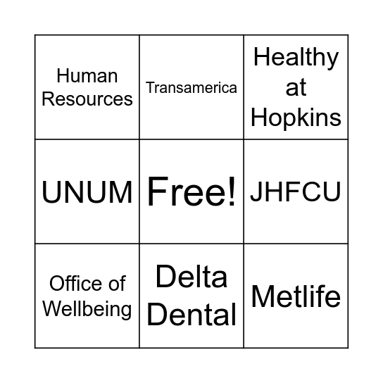 Benefits Fair Open Bingo Card