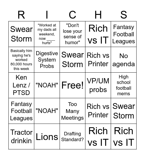 Rich Bingo Card