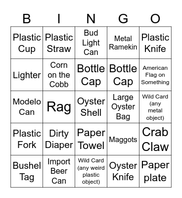 SCORE Trash Picking BINGO Card
