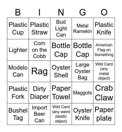 SCORE Trash Picking BINGO Card