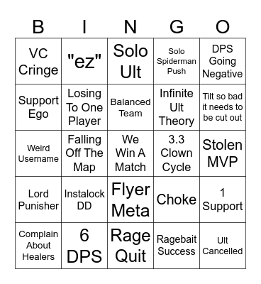 Marvel Rivals QM Bingo Card