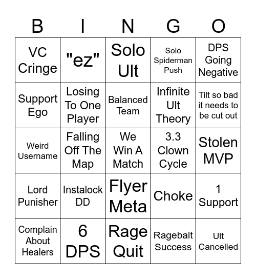 Marvel Rivals QM Bingo Card