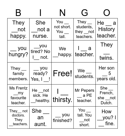 to be Bingo Card