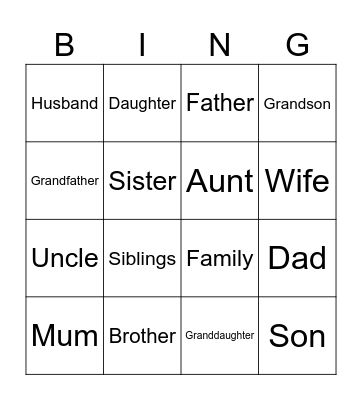 Family Bingo Card