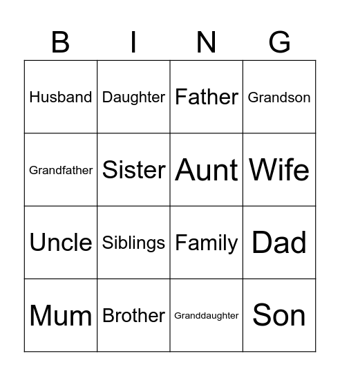 Family Bingo Card