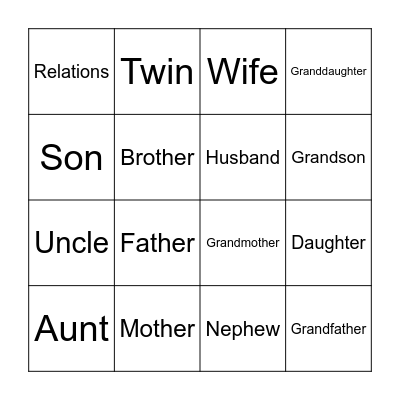 Family Bingo Card