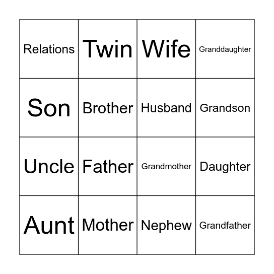 Family Bingo Card