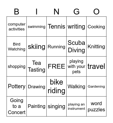 Leisure Time Bingo Card