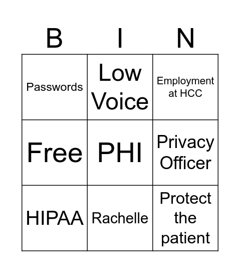 Confidentiality Agreement Bingo Card