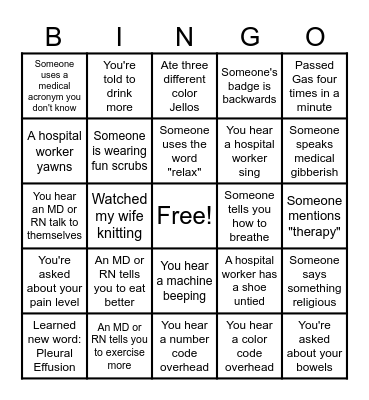 Hospital Bingo Card