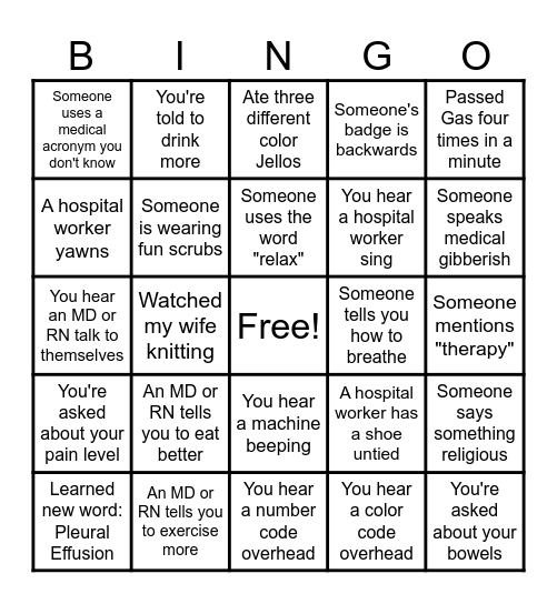 Hospital Bingo Card