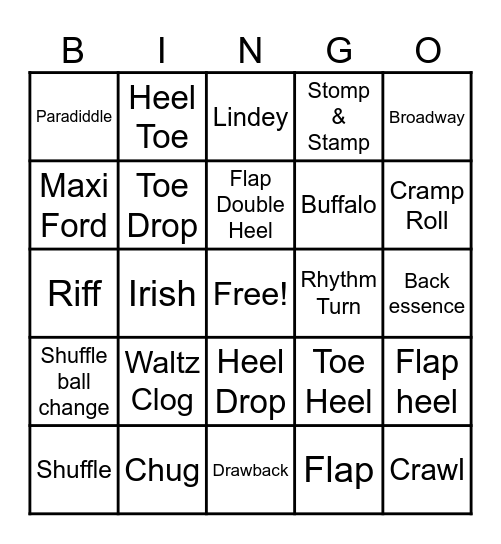 TAP DANCE BINGO Card