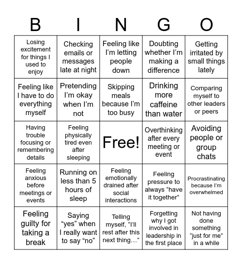 BURNOUT BINGO Card
