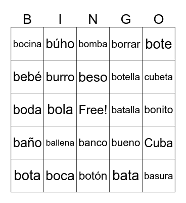 LETRA B Bingo Card