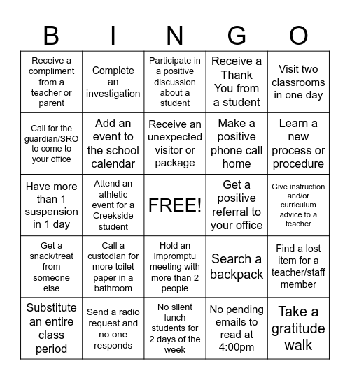 Admin Bingo Card