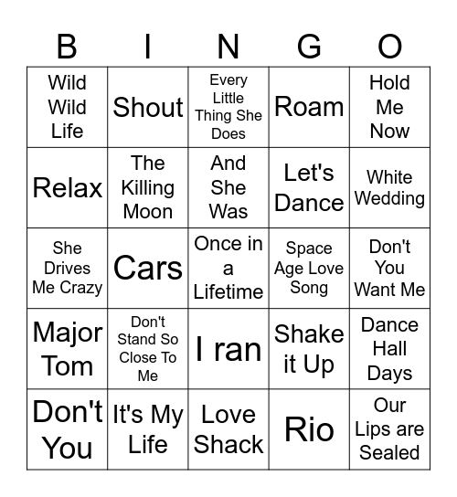 80s Alternative Bingo Card
