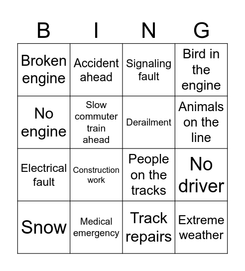 Swedish Trains Bingo Card