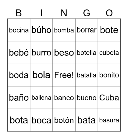 LETRA B Bingo Card