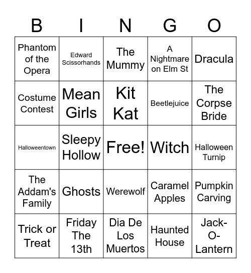 Halloween Bingo Card