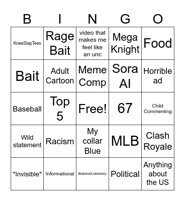 YT shorts Bingo Card