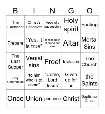 Paschal Banquet BINGO Card