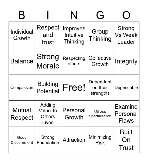 Laws of Leadership 5 - 9 Bingo Card