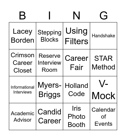 Overview of Career Center Bingo Card